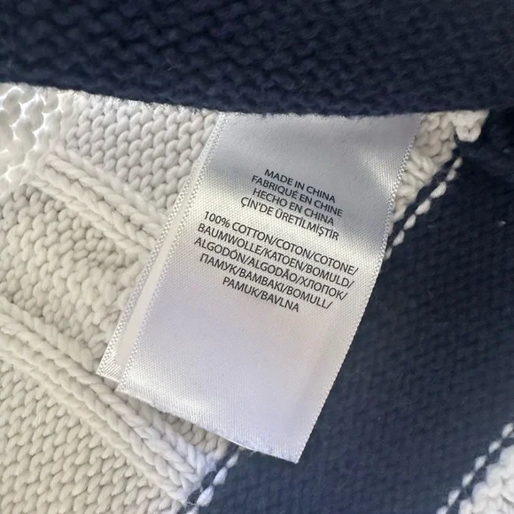 Polo Ralph Lauren 100% Cotton Cable Knit Tennis Sweater White Navy Trim Preppy - Picture 5 of 5